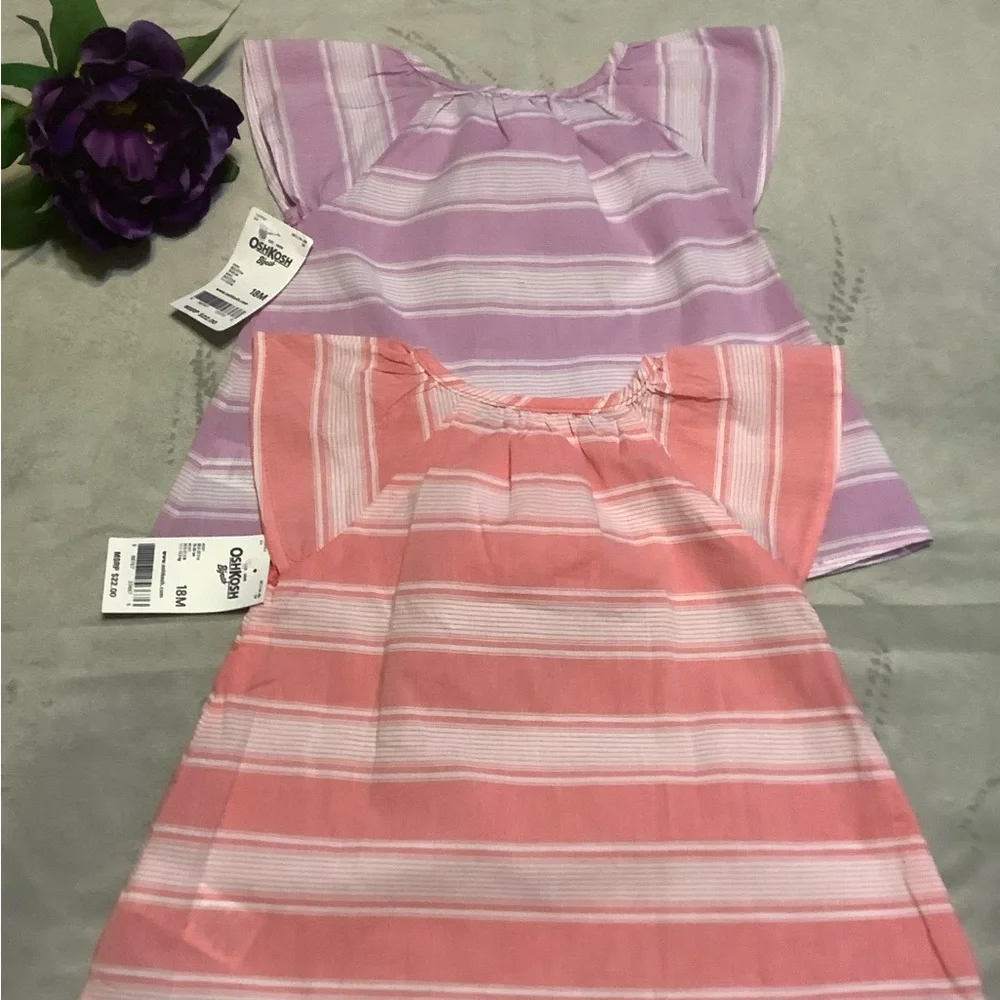 OSHKOSH B'gosh Pink & Lavendar Striped Toddler Shirts Size 18M NWT